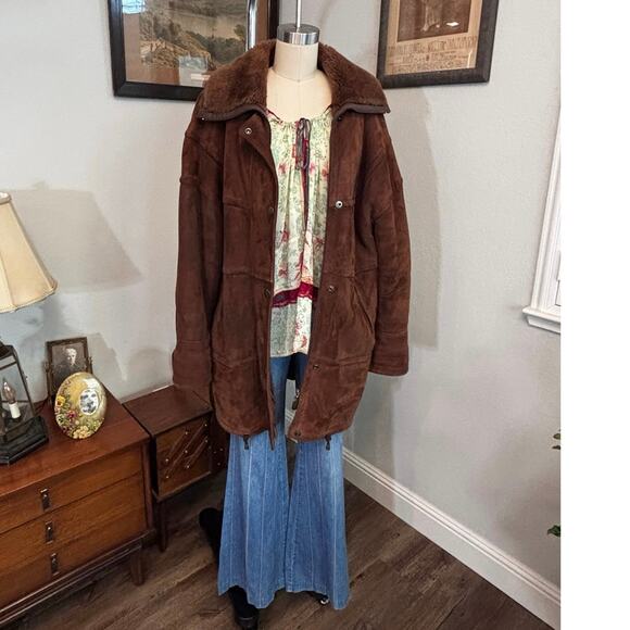 Jacques Jekels France heavy shearling mouton sheep suede brown coat Saks Fifth - Picture 1 of 11